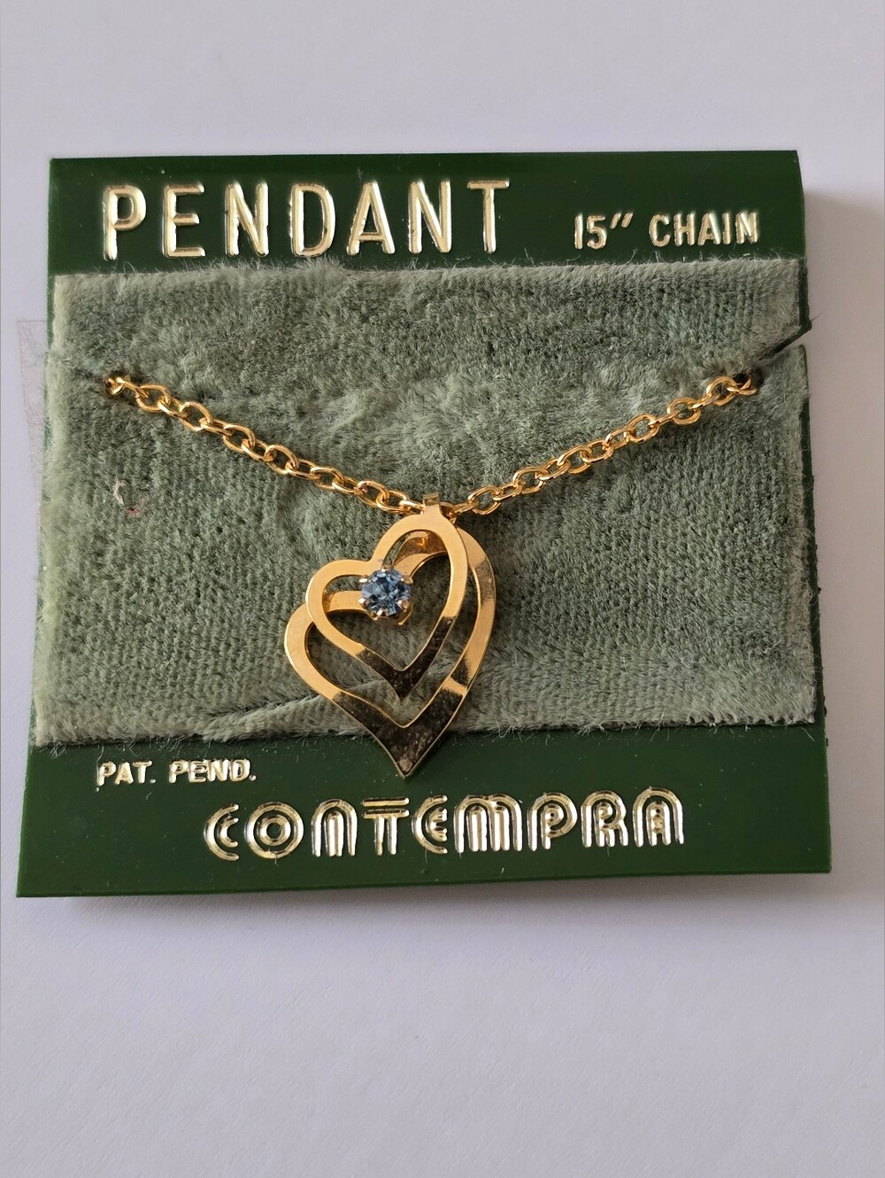 NEW Contempra Gold Heart Pendant Necklace with Blue Stone